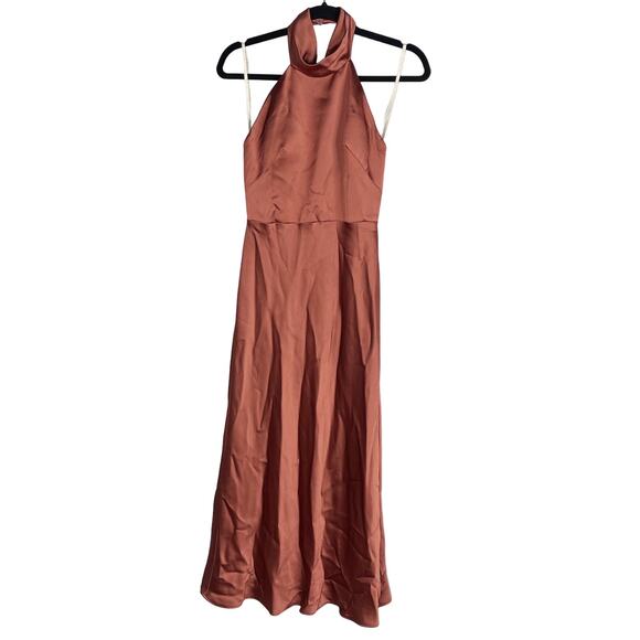 Jenny Yoo Collection 4 English Rose Orange Nicole Satin Halter Dress Low Back - Picture 1 of 14